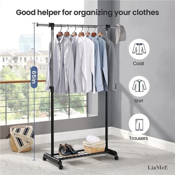 Storage & Organization Free Standing Clothing Rack On Wheels Adjustable Garment Rack Organizer